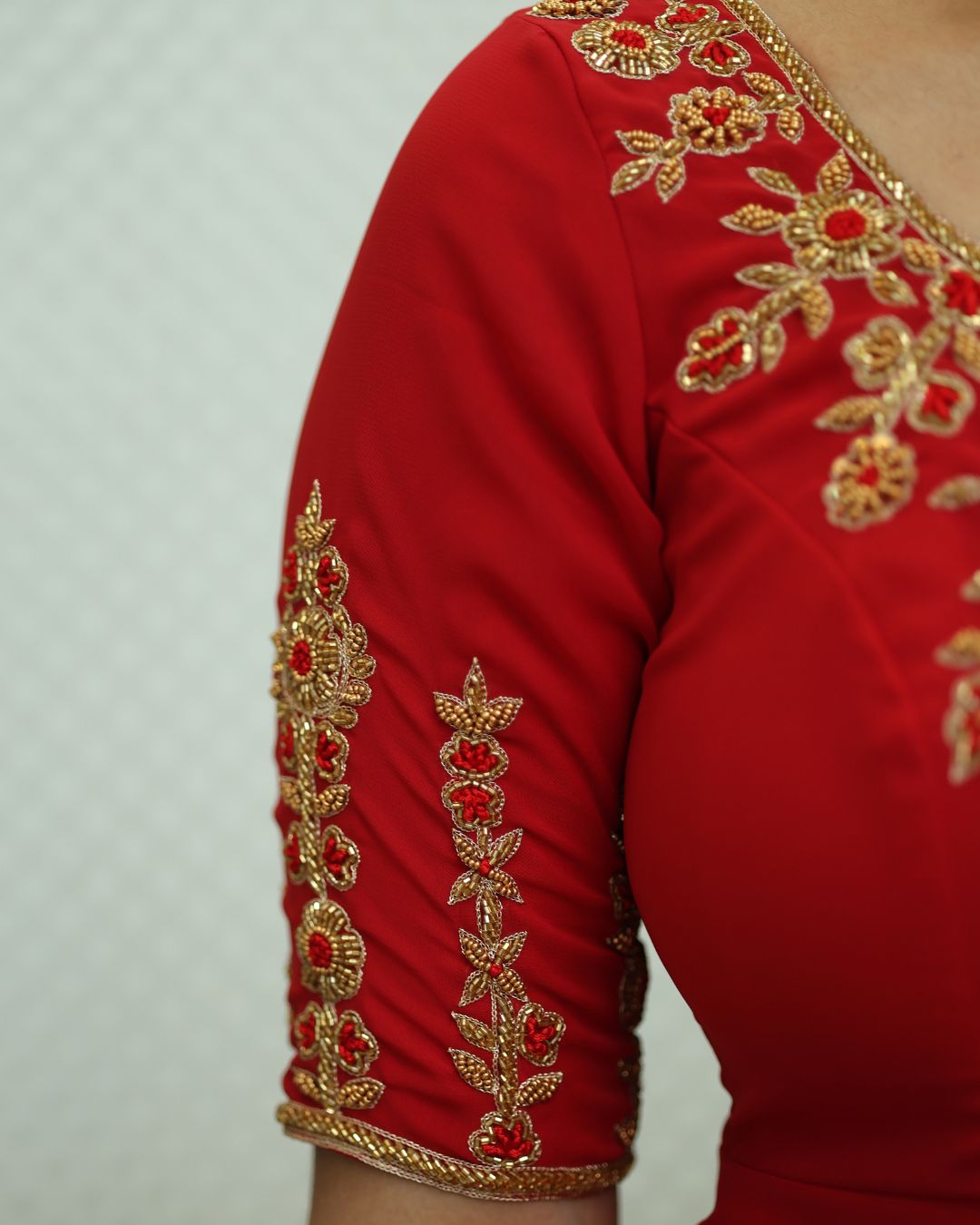Dhairya-Cherry red anarkali gown and duppata | Petals Chennai