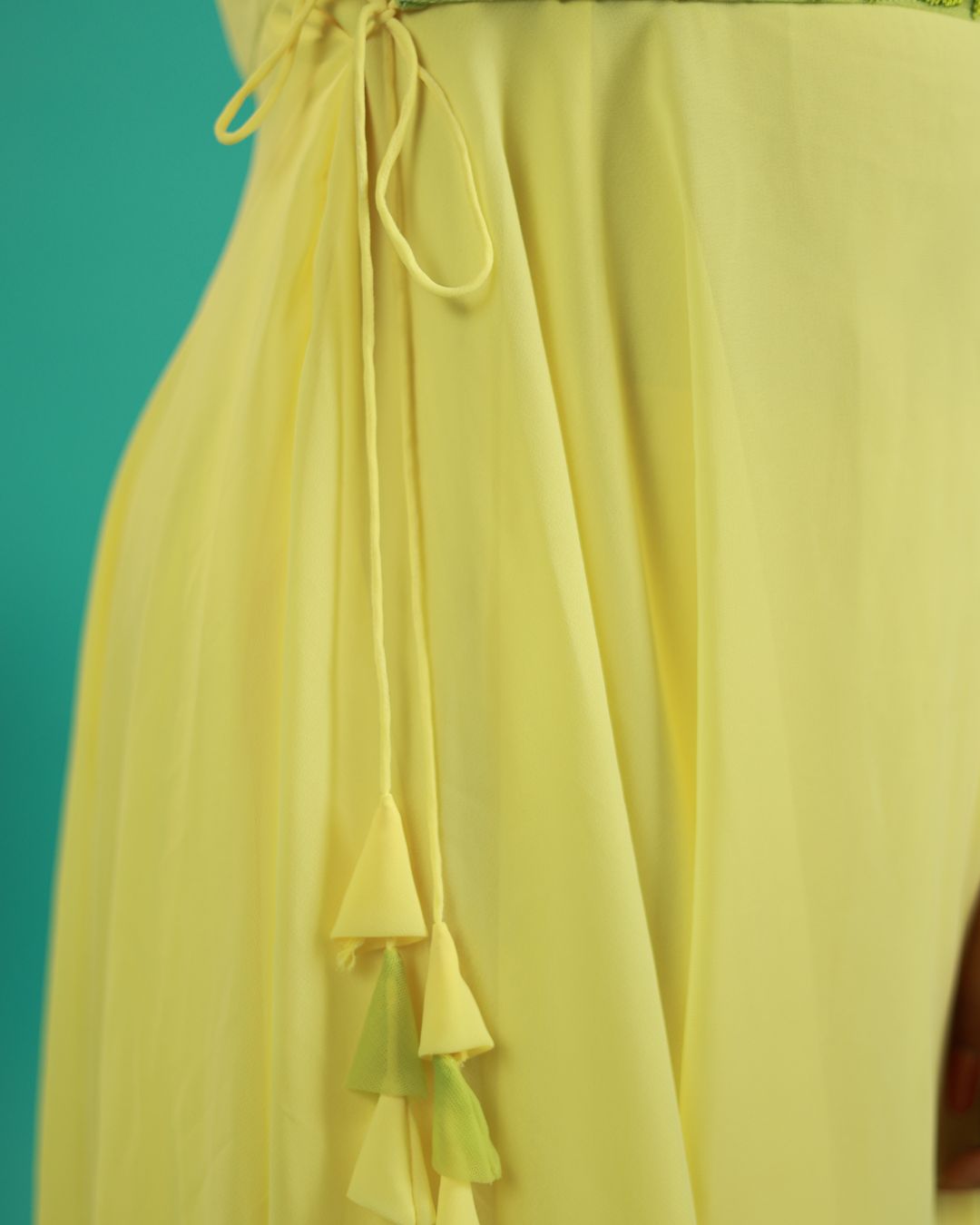 Shradha- Pastel yellow floor length gown and duppata | Petals Chennai