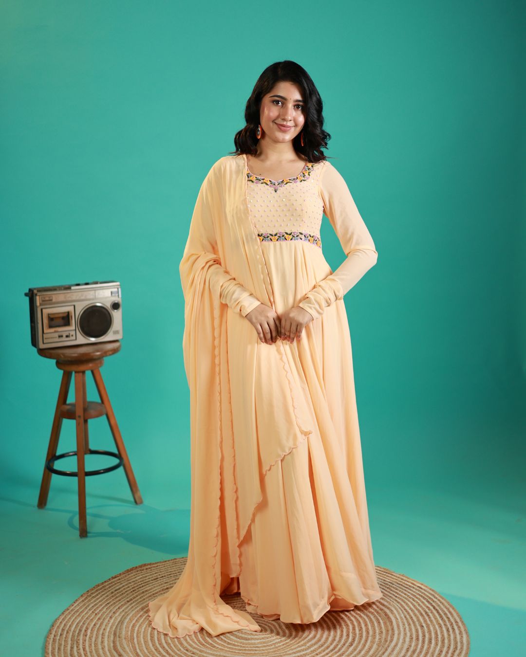 Sonam-Pastel peach floor length anarkali gown and duppata | Petals Chennai