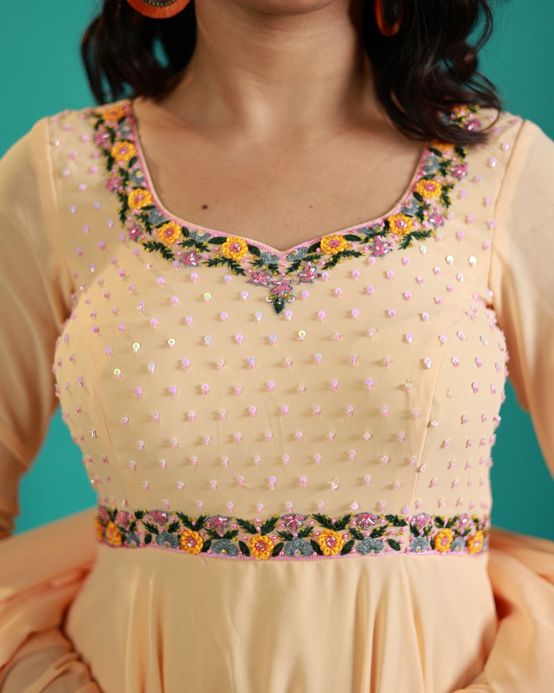 Sonam-Pastel peach floor length anarkali gown and duppata | Petals Chennai