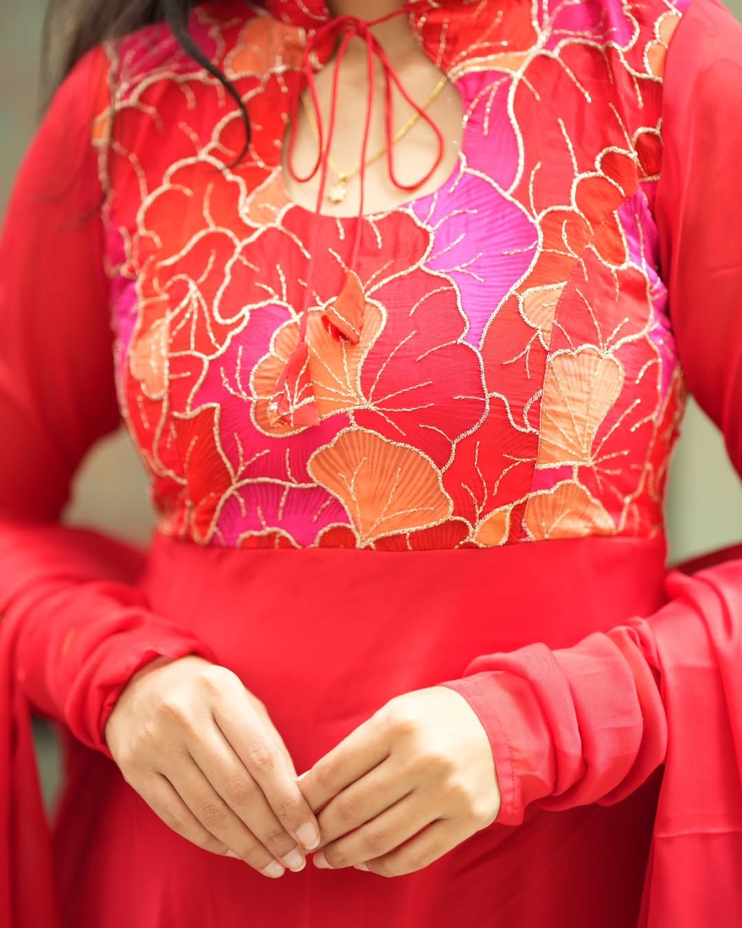 Heera-Crimson red flowy anarkali gown and duppata | Petals Chennai
