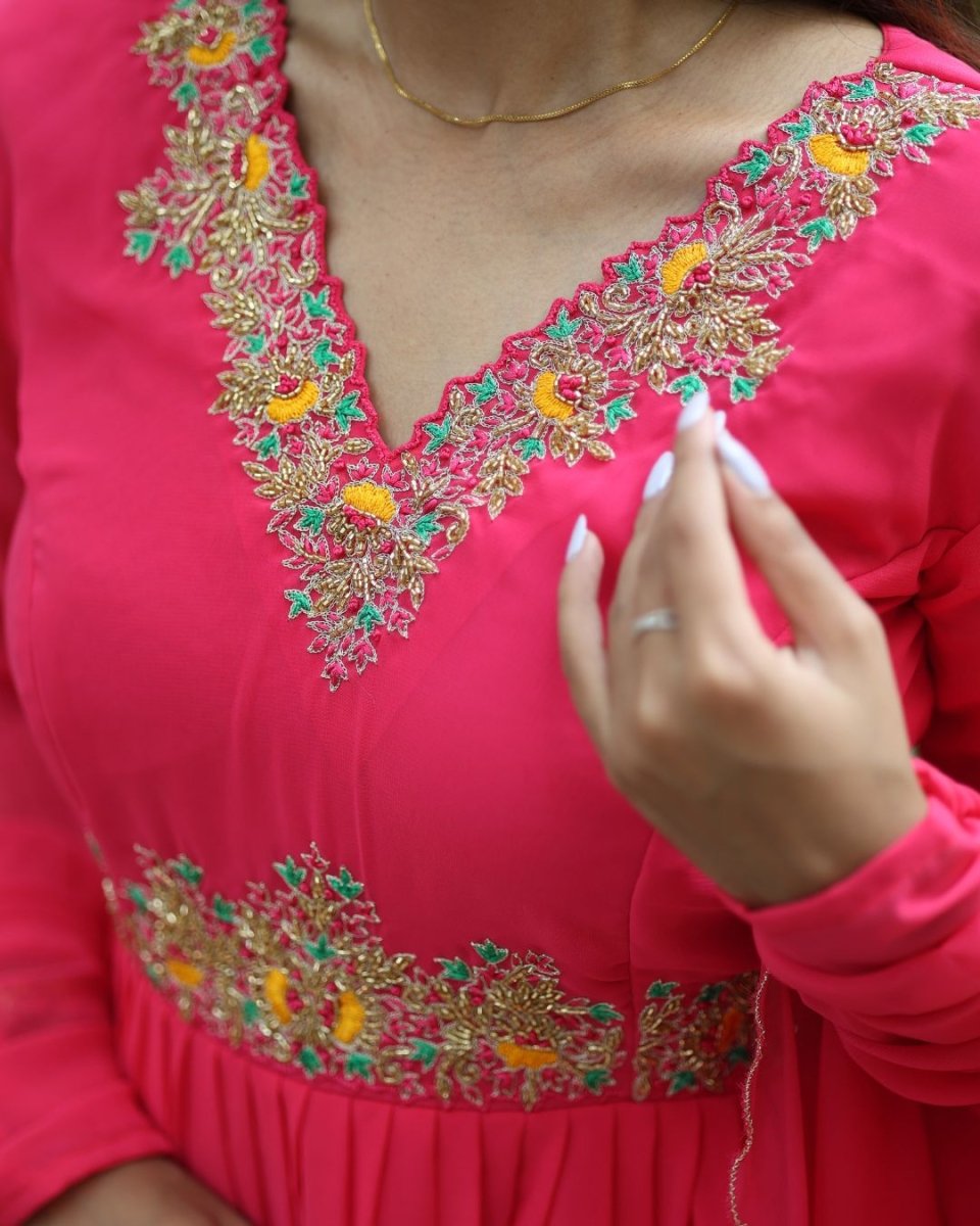 Anvi - Pink floor length gown and duppata | Petals Chennai - Petals Chennai