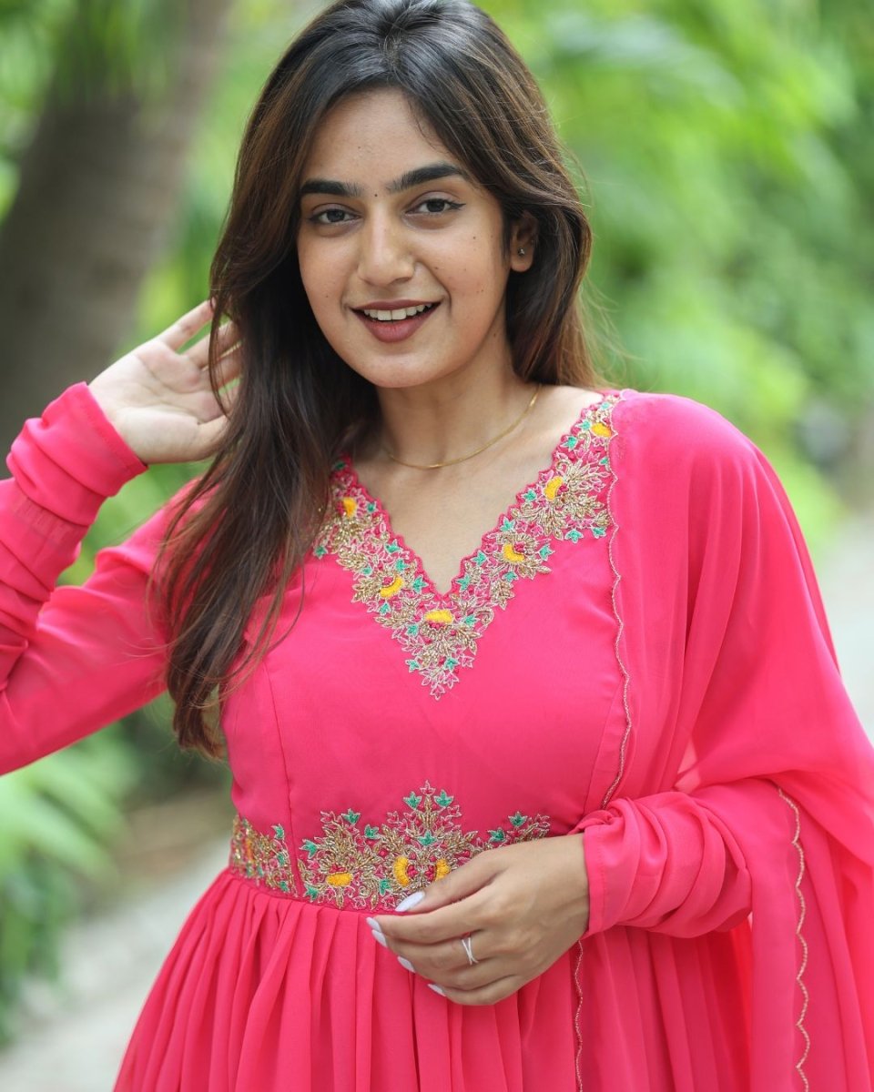 Anvi - Pink floor length gown and duppata | Petals Chennai - Petals Chennai