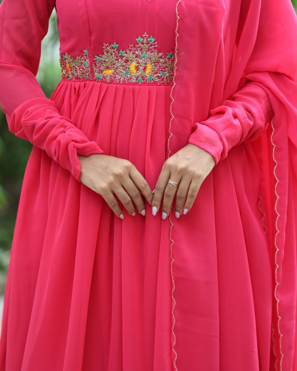 Anvi - Pink floor length gown and duppata | Petals Chennai - Petals Chennai