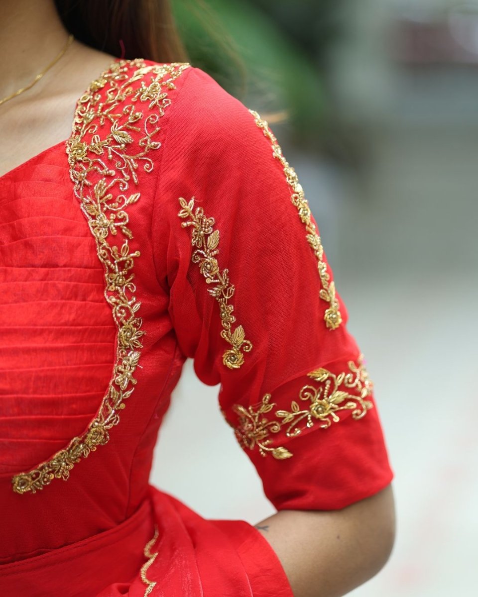 Arohi - Red floor length gown , duppata and belt | Petals Chennai - Petals Chennai