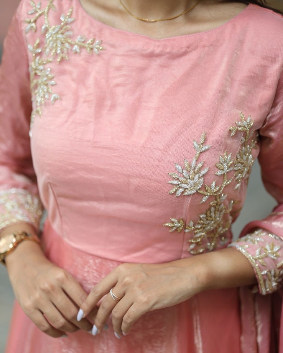 Ira - Peach floor length gown and duppata | Petals Chennai - Petals Chennai