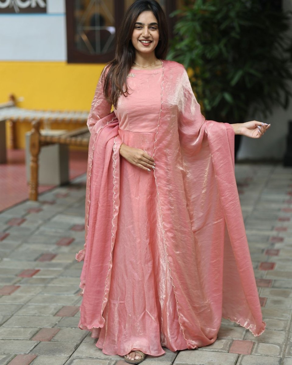 Ira - Peach floor length gown and duppata | Petals Chennai - Petals Chennai
