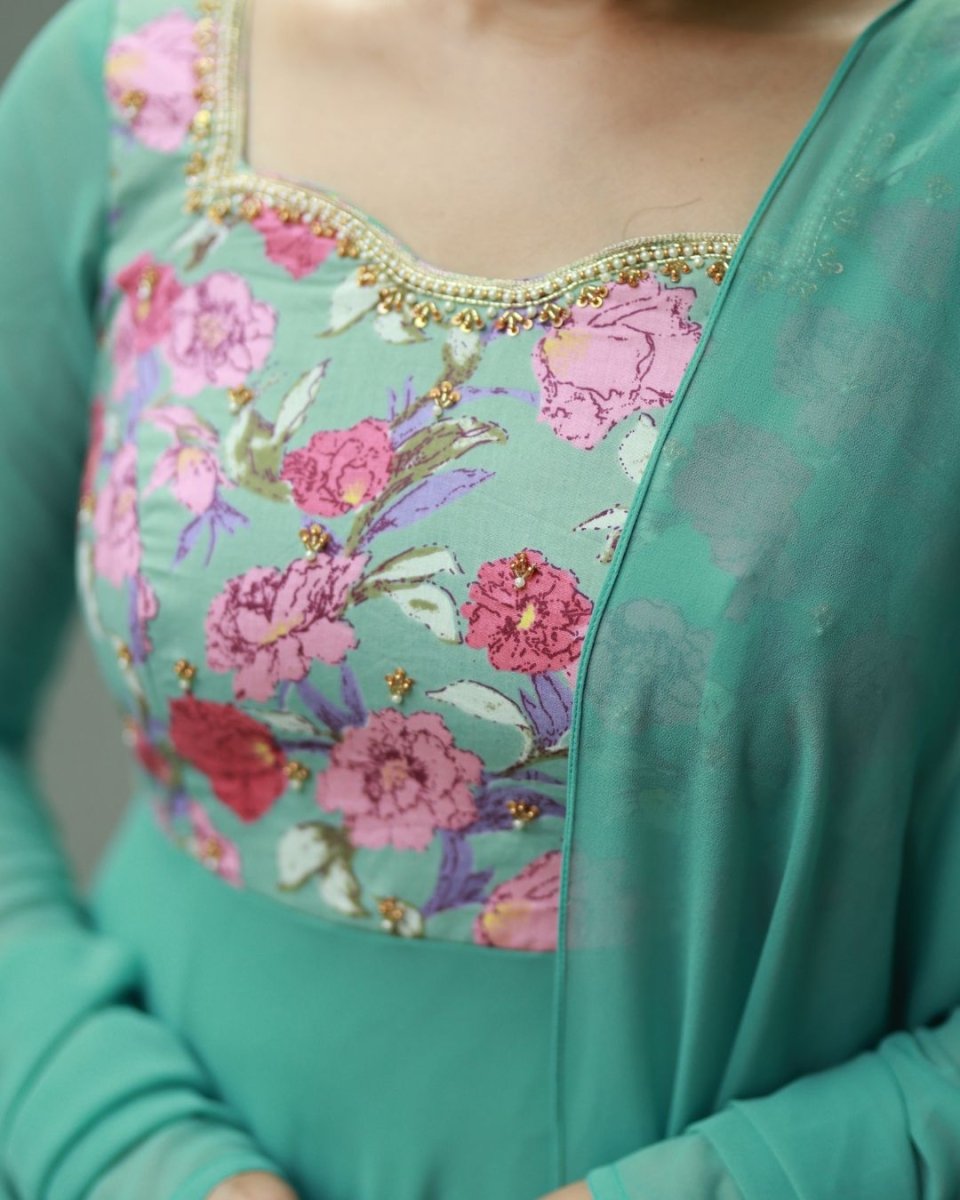 Mayuri - Powder green anarkali gown and duppata | Petals Chennai - Petals Chennai