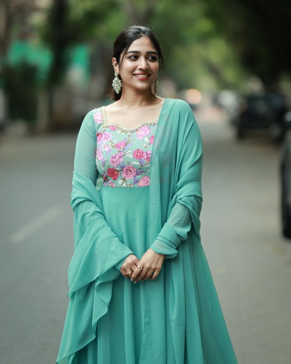 Mayuri - Powder green anarkali gown and duppata | Petals Chennai - Petals Chennai