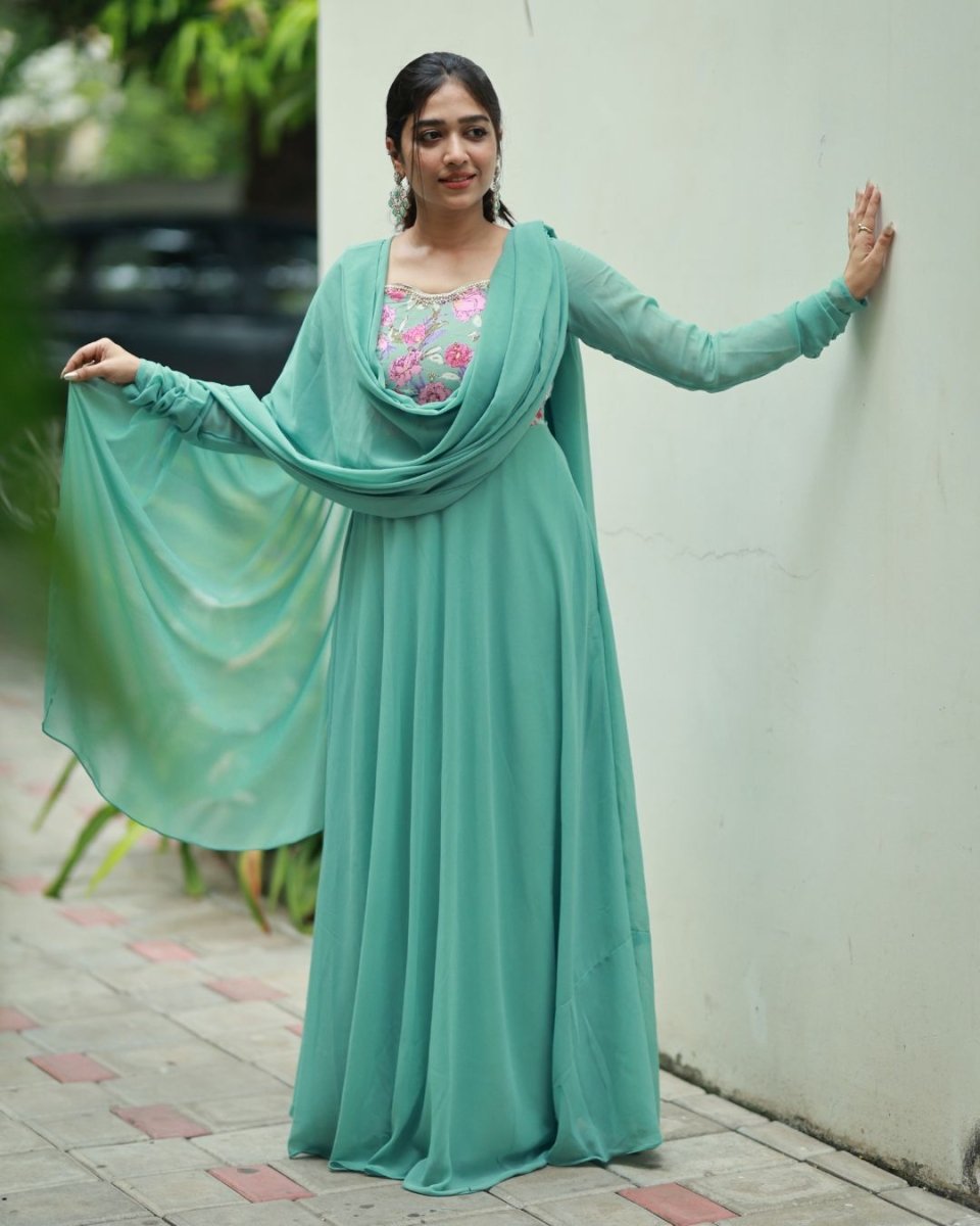 Mayuri - Powder green anarkali gown and duppata | Petals Chennai - Petals Chennai