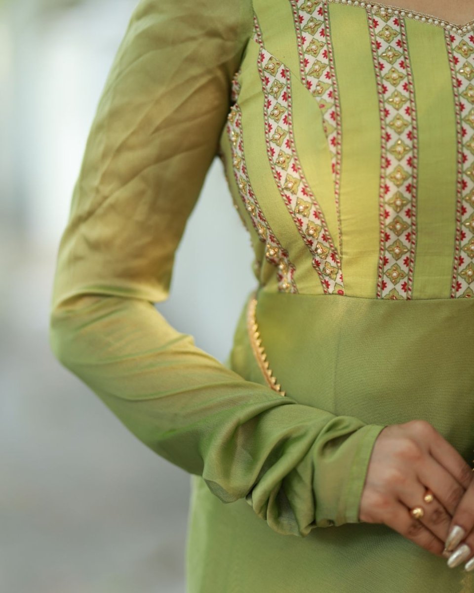 Meera - Sap green floor length anarkali gown and duppata | Petals Chennai - Petals Chennai
