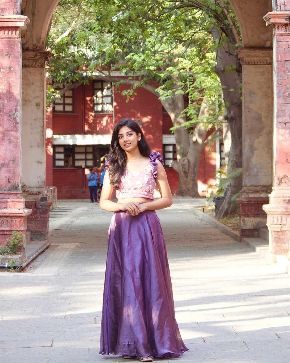 Purple embroidered crop top and skirt | Petals Chennai - Petals Chennai