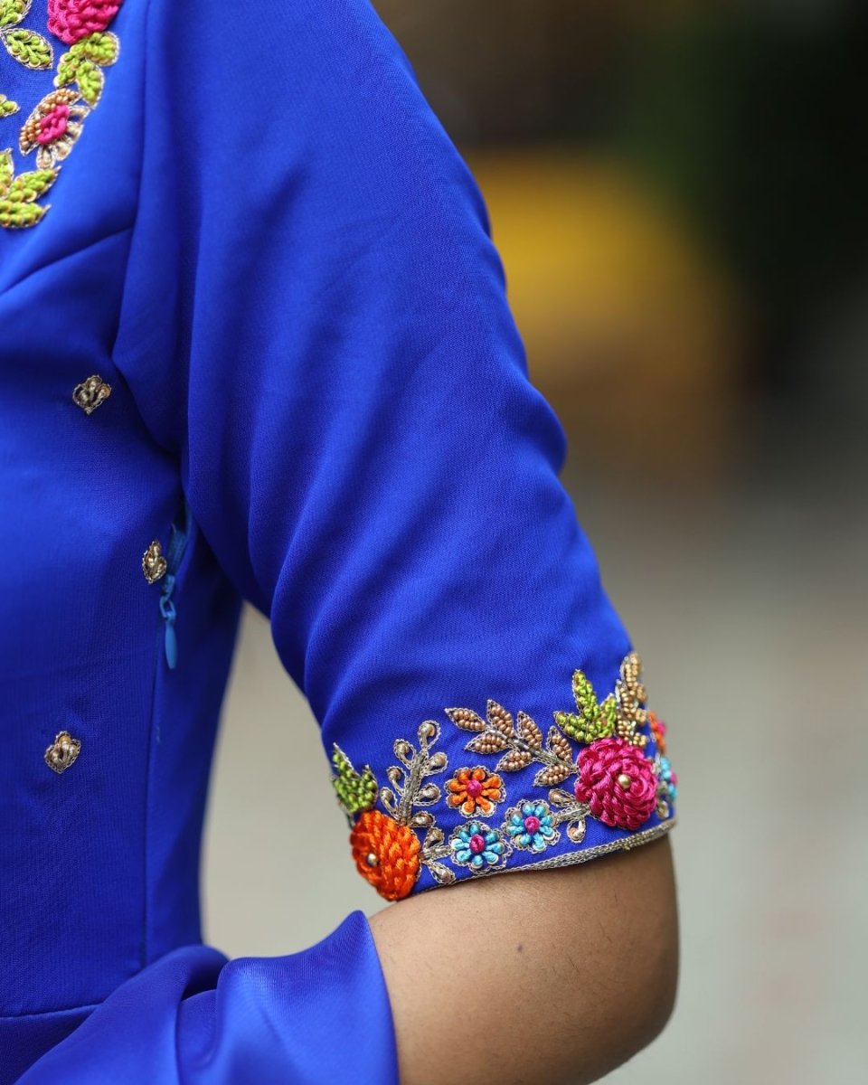 Rhea - Royal blue floor length gown and duppata | Petals Chennai - Petals Chennai