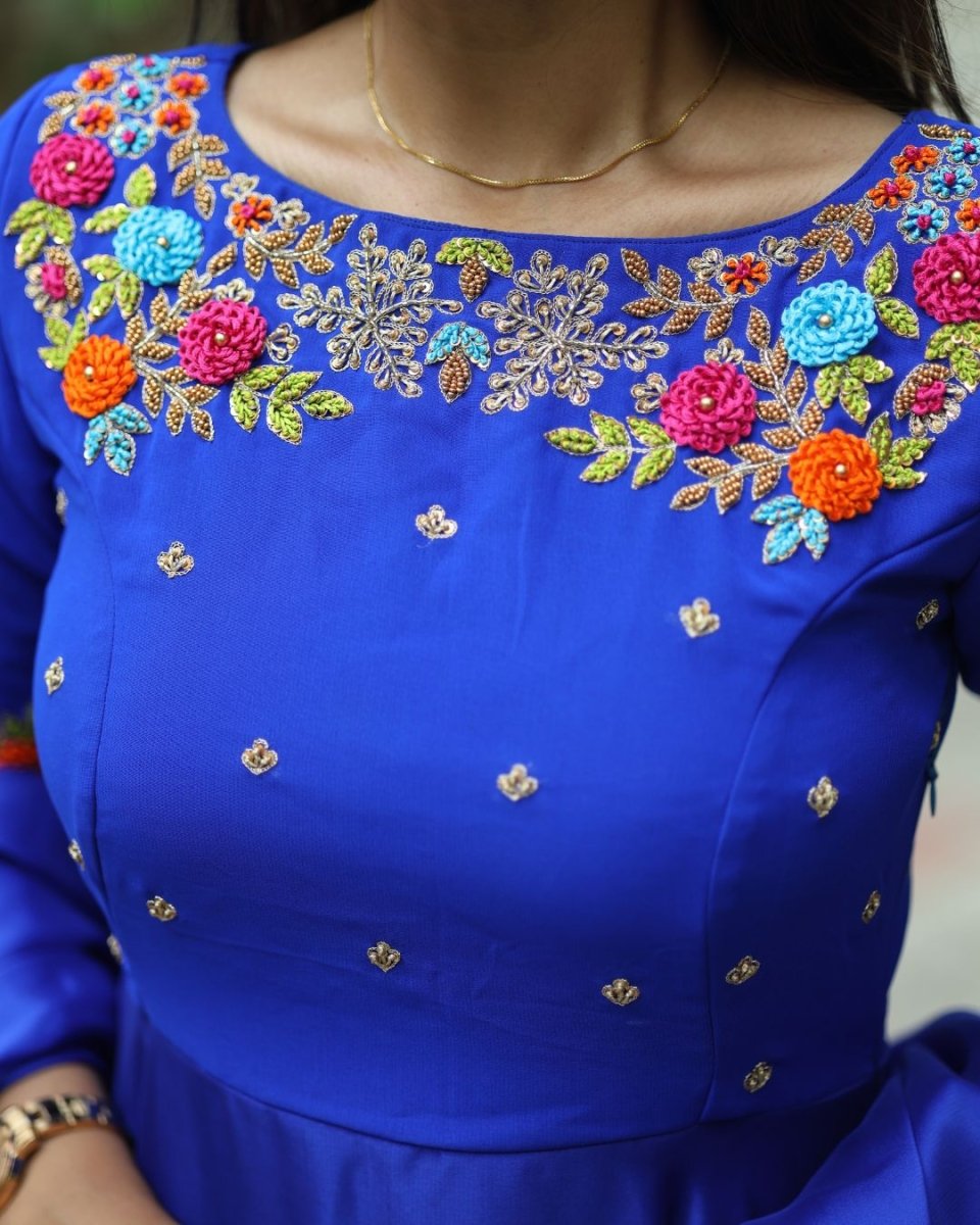 Rhea - Royal blue floor length gown and duppata | Petals Chennai - Petals Chennai