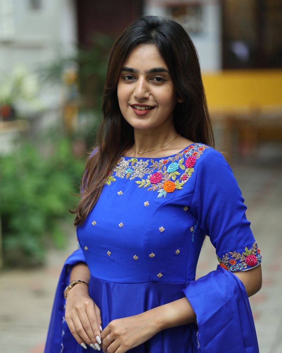 Rhea - Royal blue floor length gown and duppata | Petals Chennai - Petals Chennai