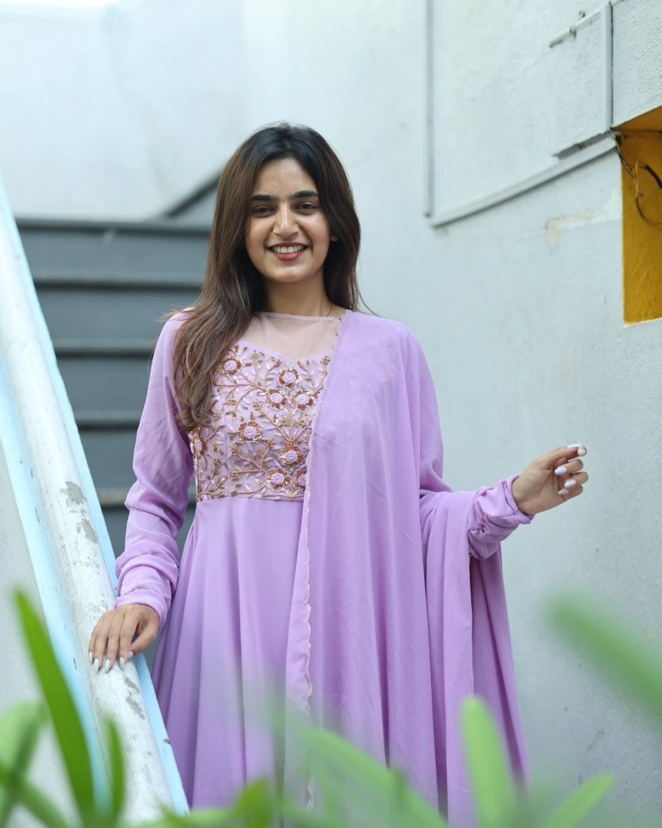 Saisha - Lavendar floor length gown and duppata | Petals Chennai - Petals Chennai