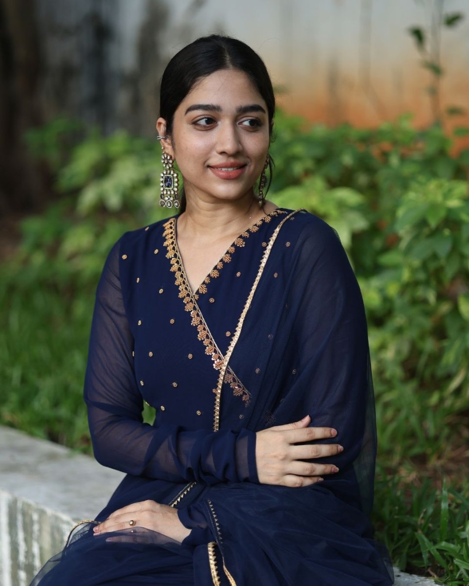 Saisha - Midnight blue floor length anarkali gown and duppata | Petals Chennai - Petals Chennai