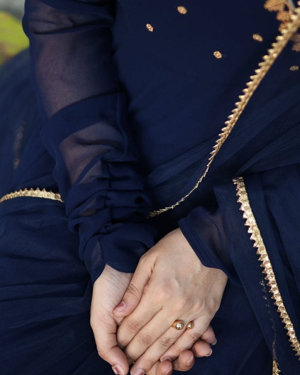 Saisha - Midnight blue floor length anarkali gown and duppata | Petals Chennai - Petals Chennai