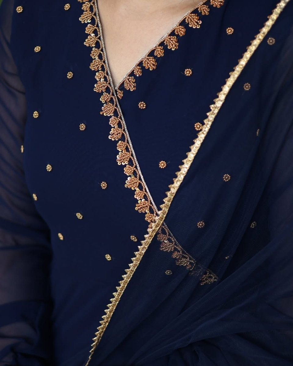 Saisha - Midnight blue floor length anarkali gown and duppata | Petals Chennai - Petals Chennai