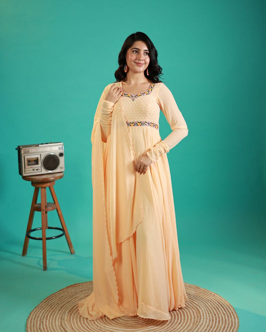 Sonam-Pastel peach floor length anarkali gown and duppata | Petals Chennai