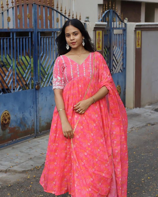 Reena-Vibrant pink alia cut anarkali gown | Petals Chennai