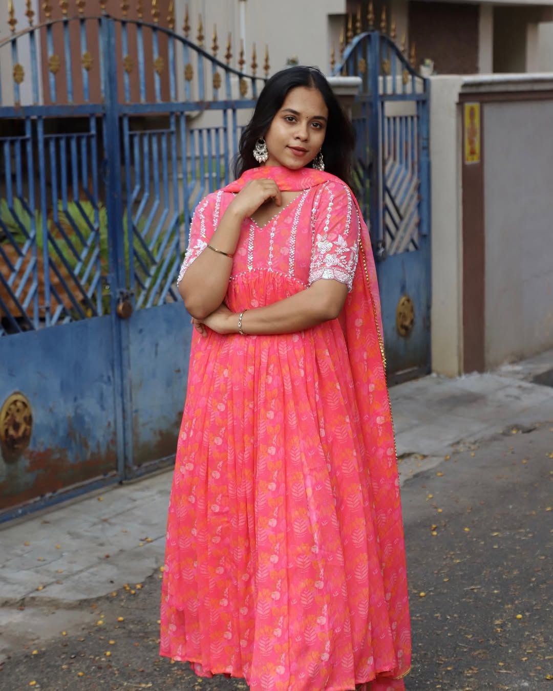 Reena-Vibrant pink alia cut anarkali gown | Petals Chennai