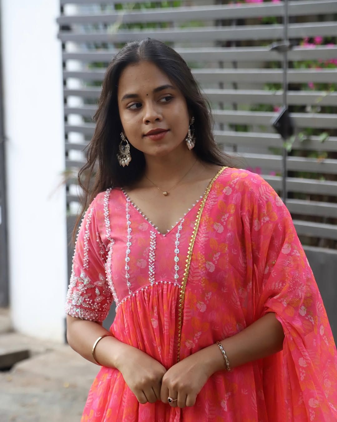 Reena-Vibrant pink alia cut anarkali gown | Petals Chennai