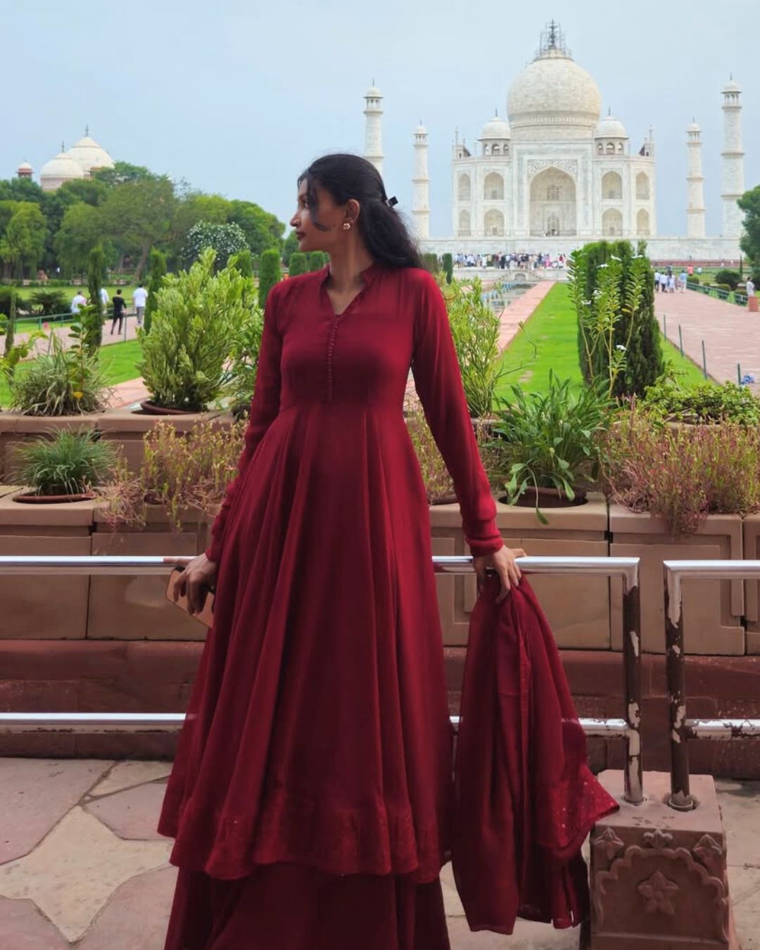 Mumtaz - Maroon Dual Layer Gown with Dupatta | Petals Chennai