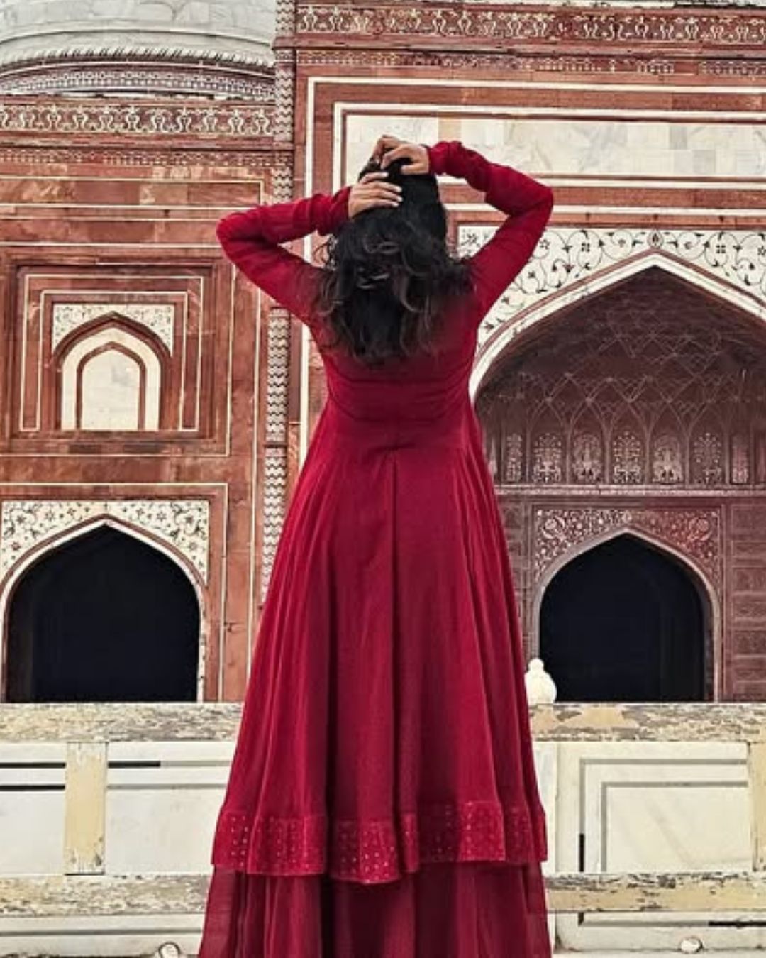 Mumtaz - Maroon Dual Layer Gown with Dupatta | Petals Chennai