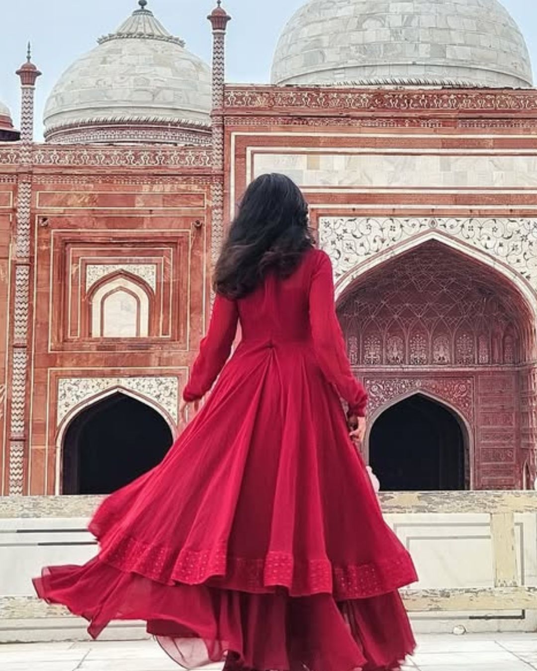 Mumtaz - Maroon Dual Layer Gown with Dupatta | Petals Chennai
