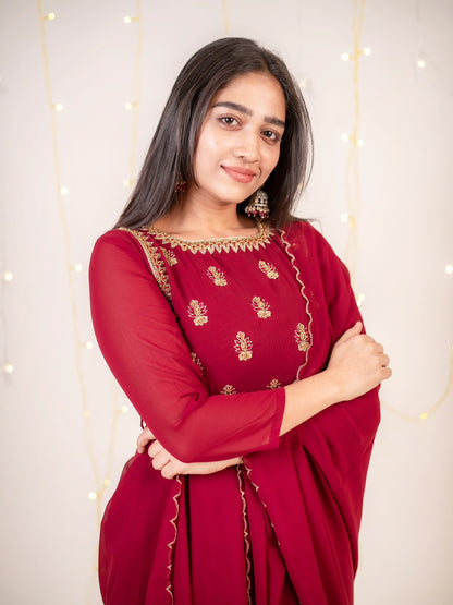 Hanah - Maroon floor length gown and duppata