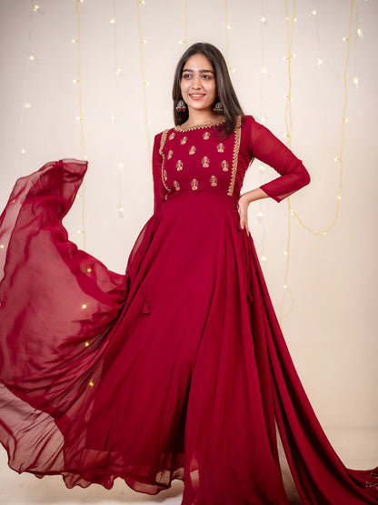 Hanah - Maroon floor length gown and duppata
