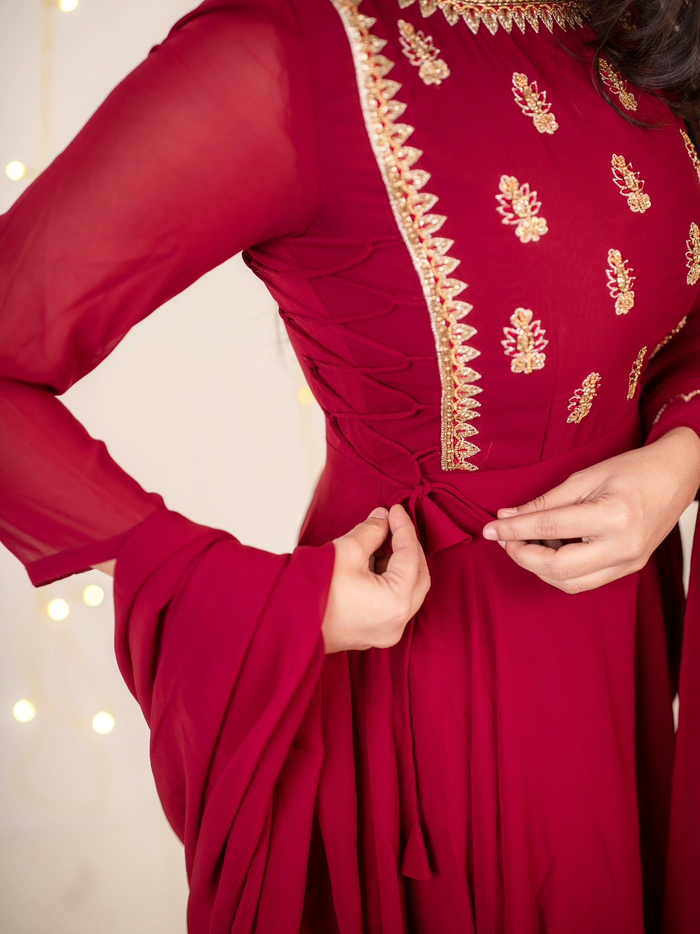 Hanah - Maroon floor length gown and duppata
