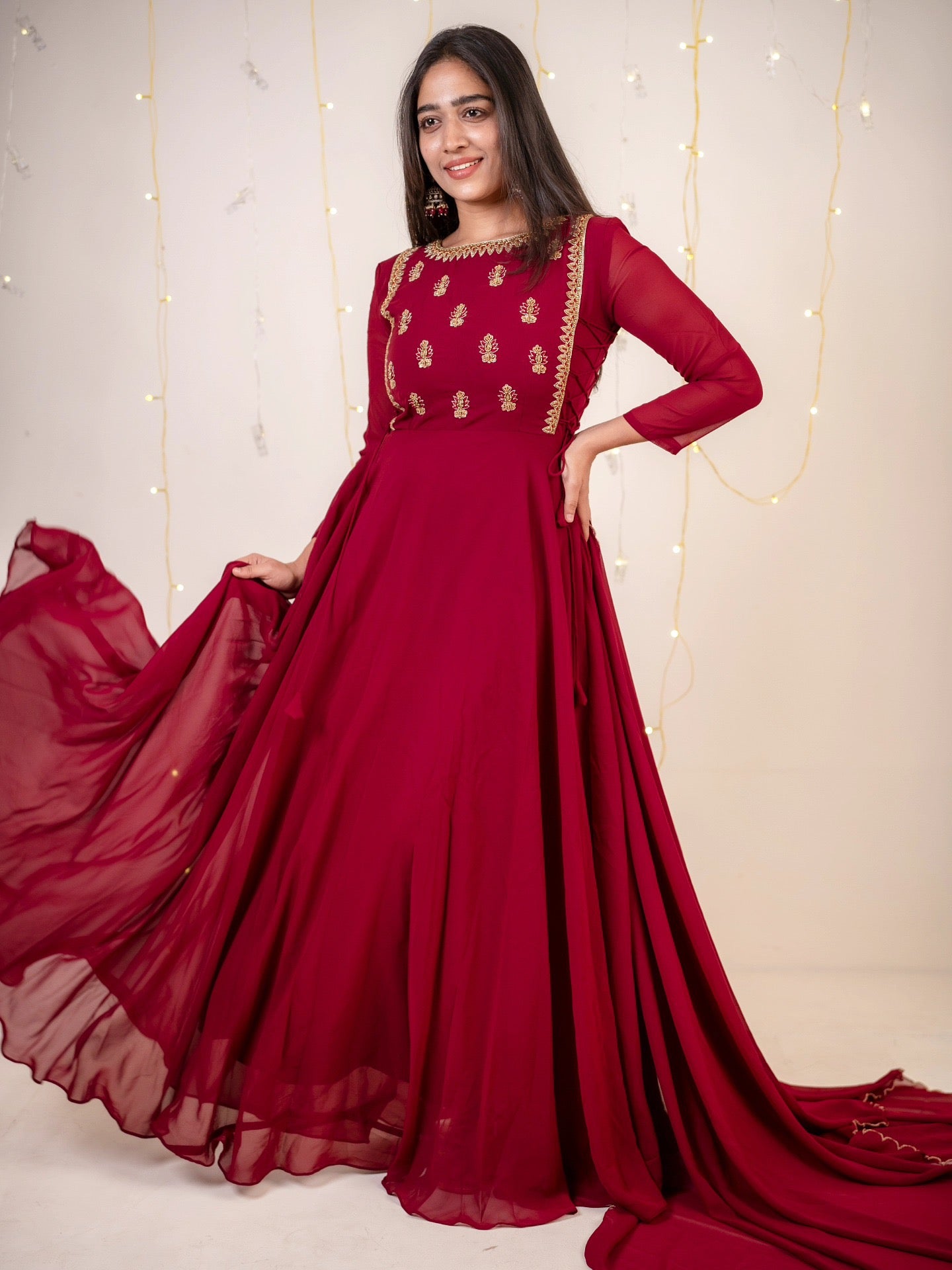 Hanah - Maroon floor length gown and duppata