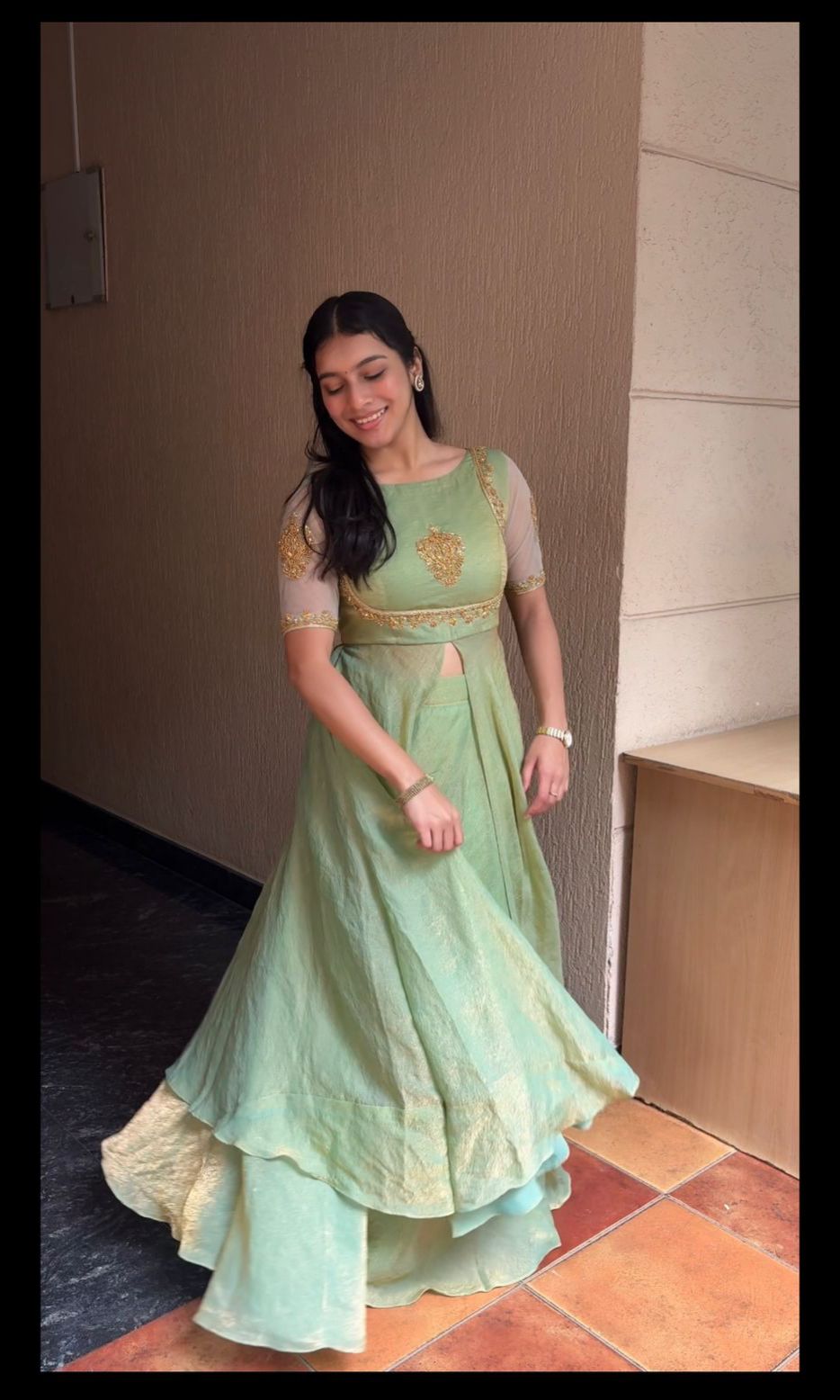 Buy Rutva seasage dual layer gown and duppata | Petals Chennai