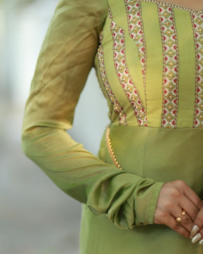 Meera - Sap green floor length anarkali gown and duppata | Petals Chennai - Petals Chennai