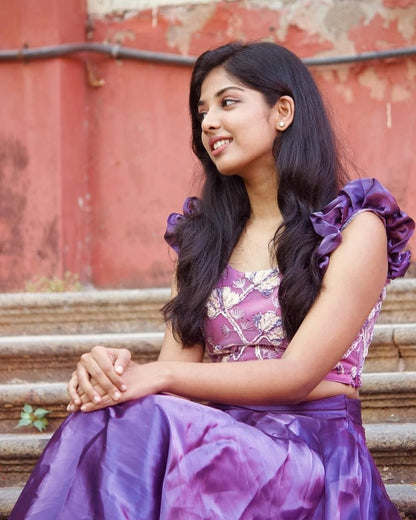 Purple embroidered crop top and skirt | Petals Chennai - Petals Chennai