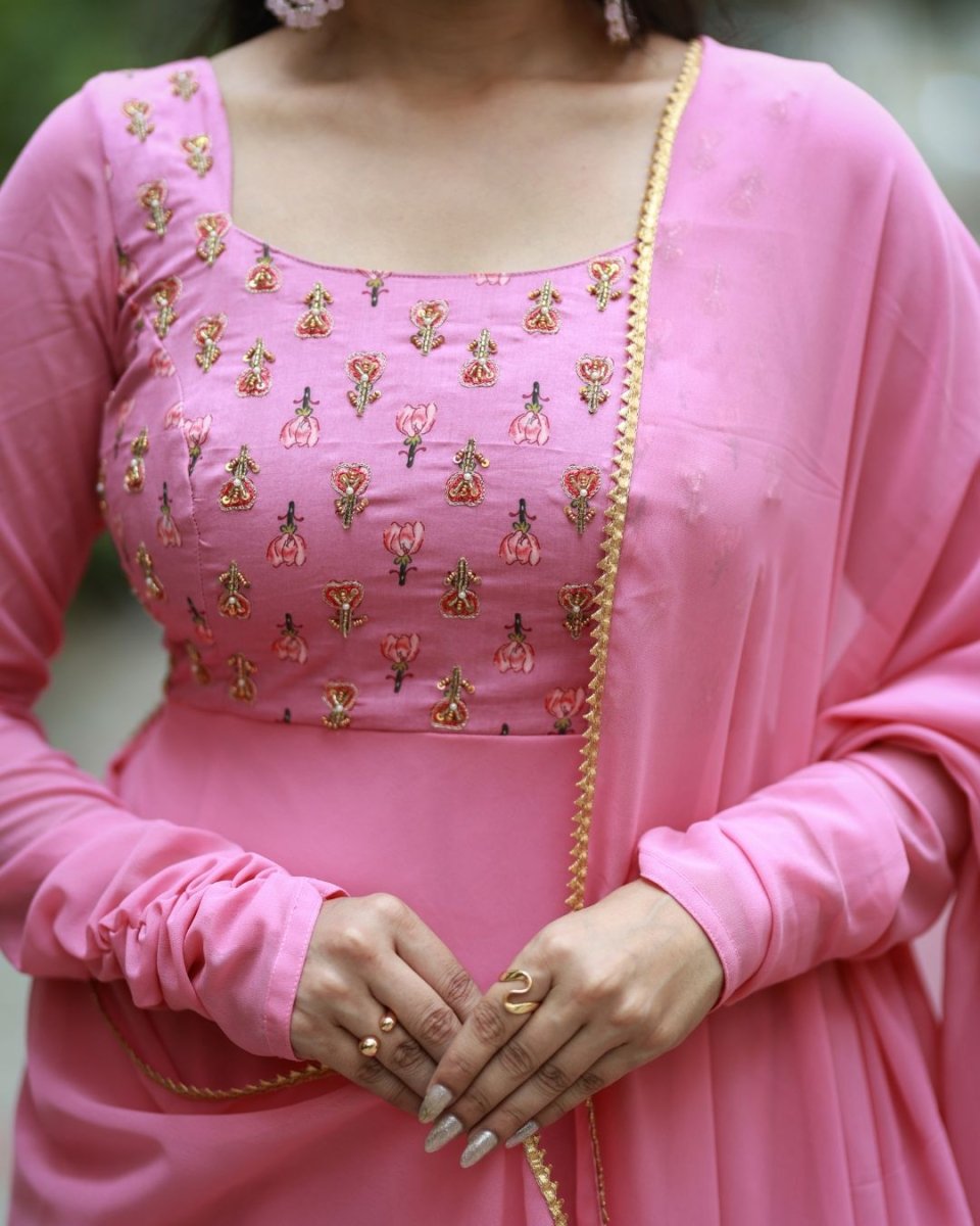 Saanvi - Pastel pink floor length gown and duppata | Petals Chennai - Petals Chennai
