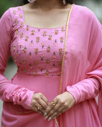 Saanvi - Pastel pink floor length gown and duppata | Petals Chennai - Petals Chennai