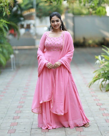 Saanvi - Pastel pink floor length gown and duppata | Petals Chennai - Petals Chennai