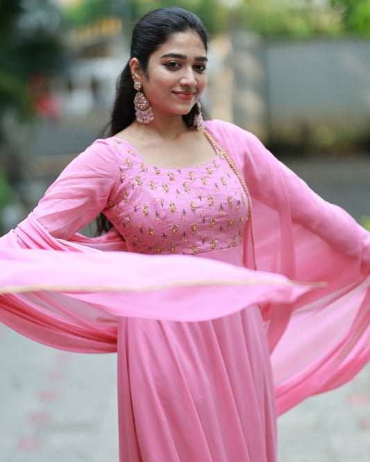 Saanvi - Pastel pink floor length gown and duppata | Petals Chennai - Petals Chennai