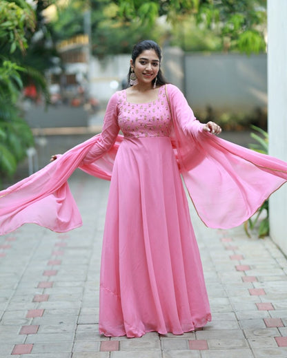 Saanvi - Pastel pink floor length gown and duppata | Petals Chennai - Petals Chennai
