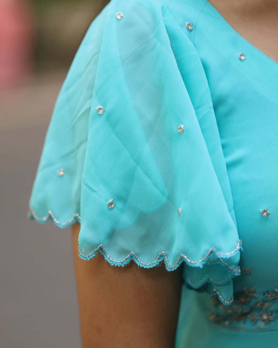 Veda - Aqua blue anarkali gown and duppata | Petals Chennai - Petals Chennai